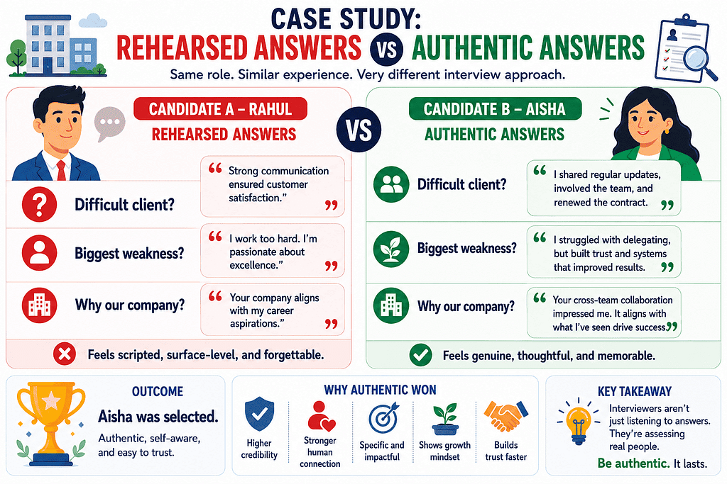 honest vs rehearsed interview answers: case study comparing rehearsed and authentic candidate responses