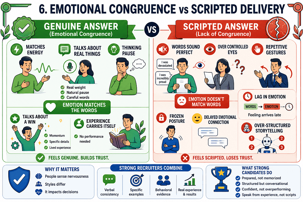 Emotional congruence vs scripted interview answers in recruiter evaluations